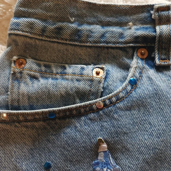 Handmade Vintage Denim Levis Bag With Long Strap Deep Interior Hippie/boho Vibe - Picture 4 of 8